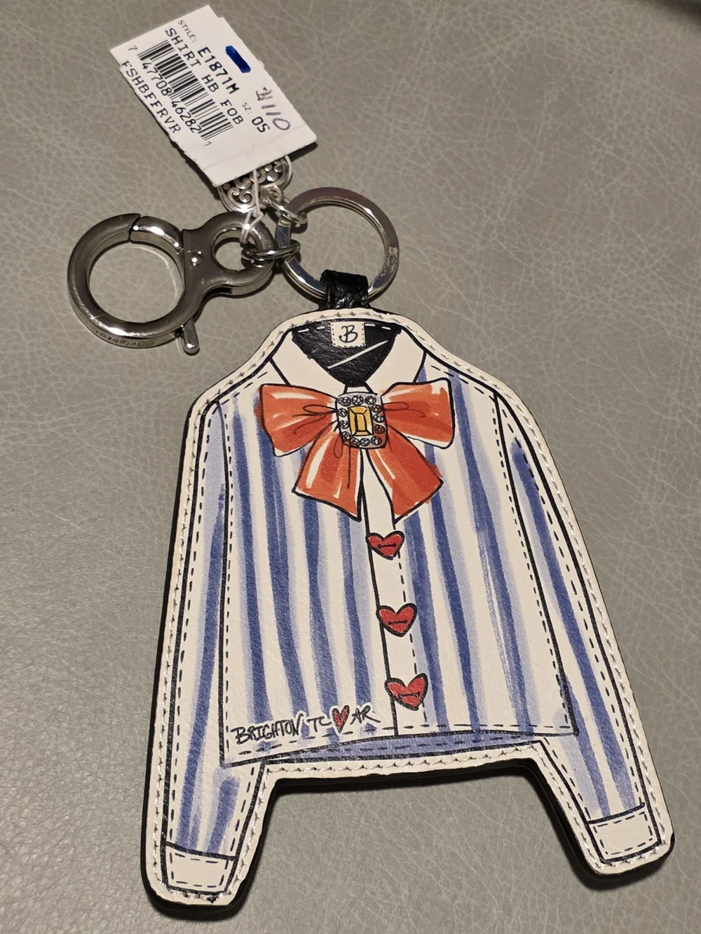 Brighton Pink & Blue Shirt Charm Key Fob Handbag Keychain Reversible Blue Stripe